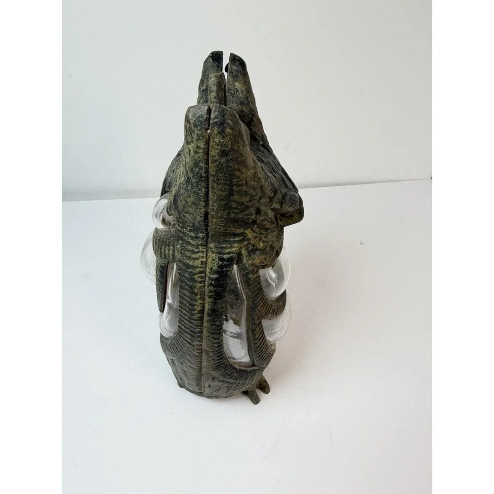 Cast Iron Owl Candle‎ Holder Garden Lantern Vintage Decor Blown Glass READ